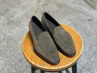 CLINTON || GREY JANUS CALF PENNY LOAFERS IN FIDDLEBACK SOLE