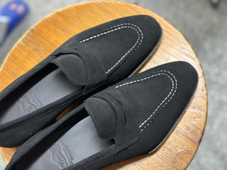 CHASE- BLACK SUEDE PENNY LOAFERS