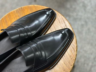 KELLER - BLACK LEATHER PENNY LOAFERS