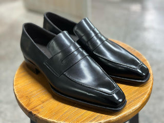 KELLER - BLACK LEATHER PENNY LOAFERS