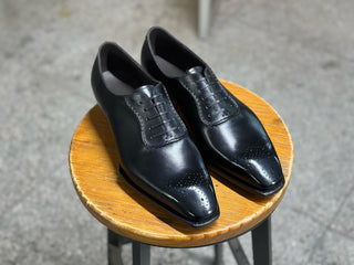 BLACK FIDDLEBACK | LEATHER SQUARE TOE OXFORD