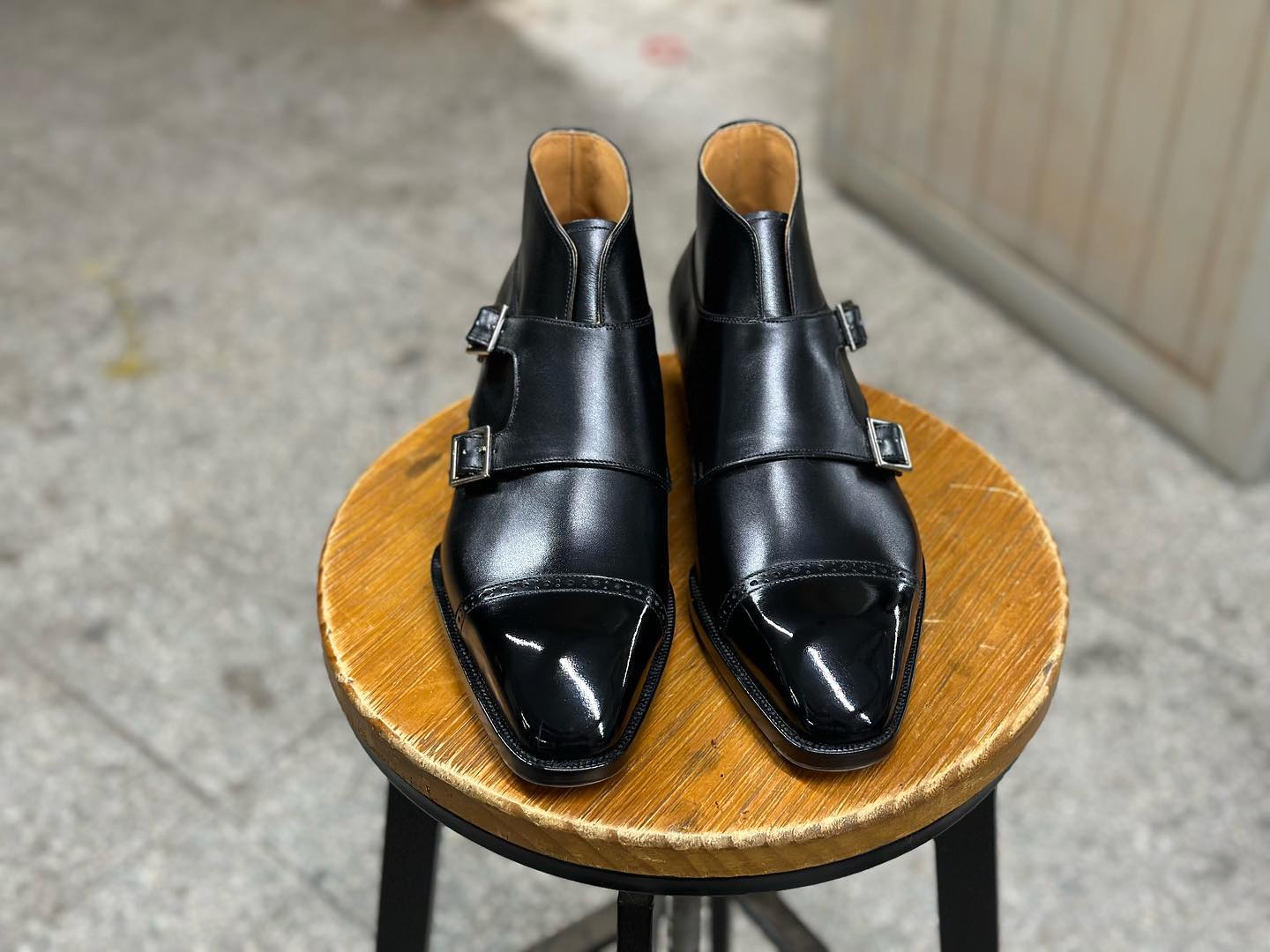 WILLARD - BLACK BOX CALF DOUBLE MONK BOOTS