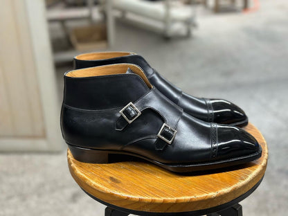 WILLARD - BLACK BOX CALF DOUBLE MONK BOOTS