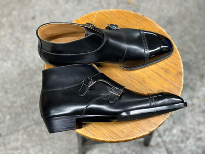 WILLARD - BLACK BOX CALF DOUBLE MONK BOOTS