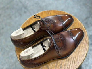 DARK TAN LEATHER CAP TOE LACEUPS