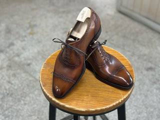 DARK TAN LEATHER CAP TOE LACEUPS