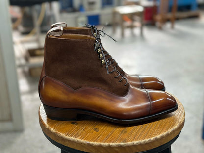 WOODROW - CRUST LEATHER AND SUEDE BALMORAL BOOTS