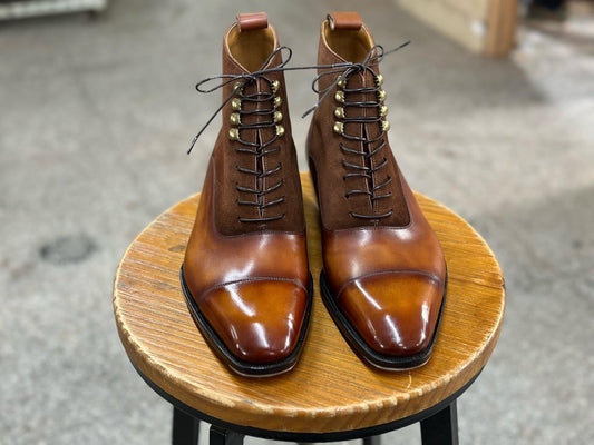 WOODROW - CRUST LEATHER AND SUEDE BALMORAL BOOTS