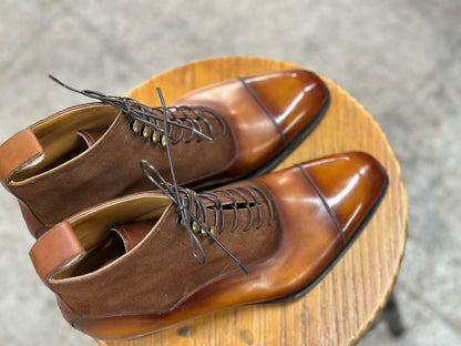 WOODROW - CRUST LEATHER AND SUEDE BALMORAL BOOTS