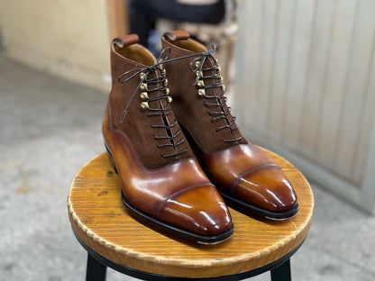 WOODROW - CRUST LEATHER AND SUEDE BALMORAL BOOTS