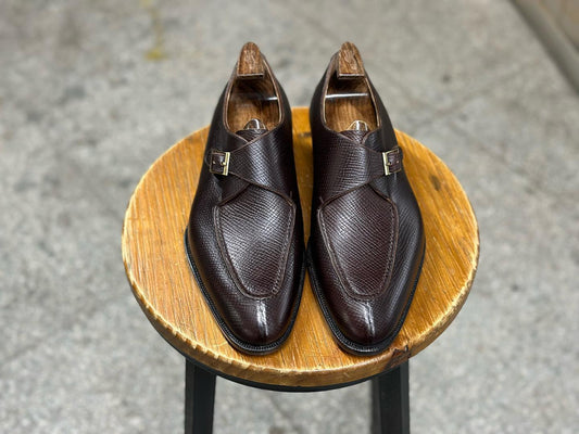 ADLER - RED BROWN SPLIT TOE SINGLE MONK LOAFERS