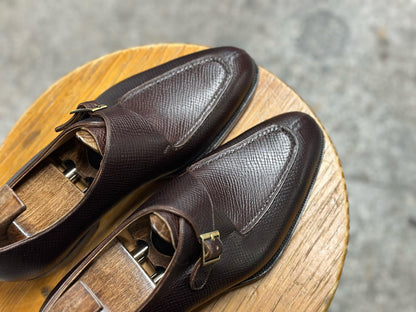 ADLER - RED BROWN SPLIT TOE SINGLE MONK LOAFERS
