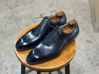 DARK BLUE BOX CALF SQUARE TOE LACEUPS