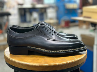 BLACK & GREY LEATHER SPLIT TOE DERBY