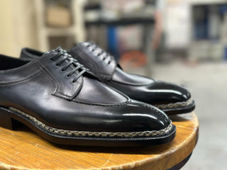 BLACK & GREY LEATHER SPLIT TOE DERBY