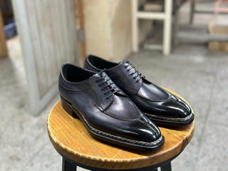 BLACK & GREY LEATHER SPLIT TOE DERBY