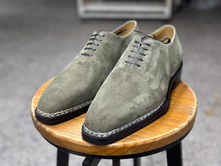 OLIVE SUEDE LEATHER WHOLECUT LACEUPS