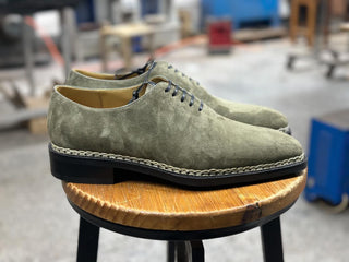 OLIVE SUEDE LEATHER WHOLECUT LACEUPS