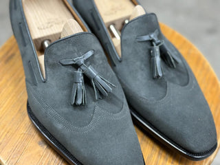 BRIGGS FIDDLEBACK | GREY SUEDE TASSEL LOAFERS
