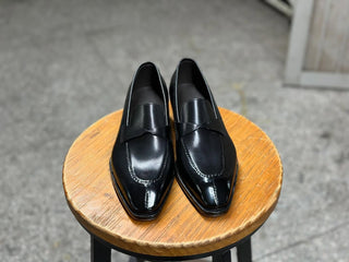 SCOTT - BLACK SPLIT TOE TWISTED PENNY LOAFERS