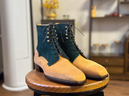 MILTON - TAN AND BLACK SUEDE DERBY BOOTS