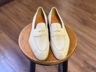MERLIN - CREAM SUEDE PENNY LOAFERS