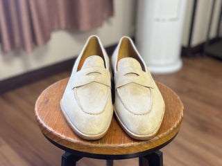 MERLIN - CREAM SUEDE PENNY LOAFERS