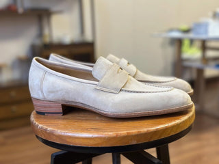 MERLIN - CREAM SUEDE PENNY LOAFERS