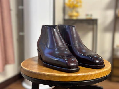 LUTHER - BURGUNDY CALF ANKLE BOOTS