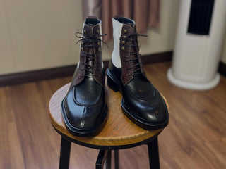 ERNEST - BLACK AND WHITE SPLIT TOE COMBAT BOOTS