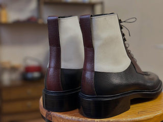 ERNEST - BLACK AND WHITE SPLIT TOE COMBAT BOOTS