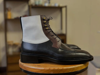 ERNEST - BLACK AND WHITE SPLIT TOE COMBAT BOOTS