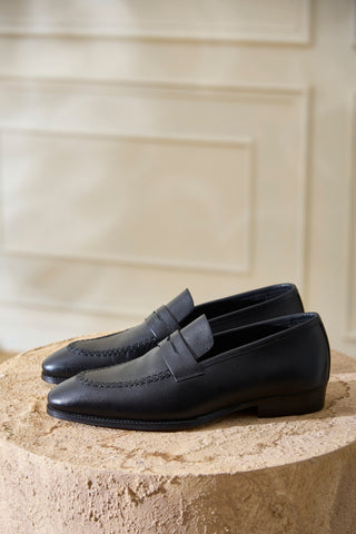FLINT 04 - BLACK MILLED PENNY LOAFERS