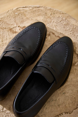 FLINT 04 - BLACK MILLED PENNY LOAFERS