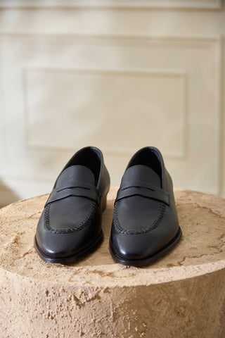 FLINT 04 - BLACK MILLED PENNY LOAFERS